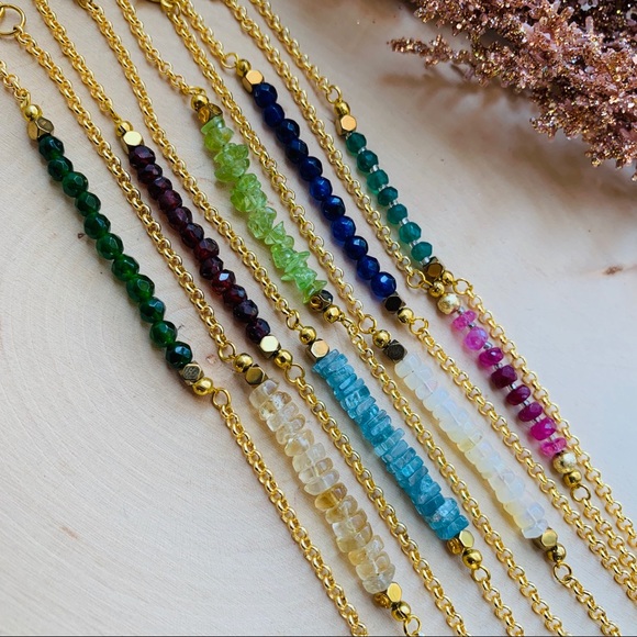 Birthstone Gemstone Bar Gold Bracelet Necklace - Picture 4 of 8